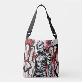 Cyberpunk Warrior Graffiti Crossbody Bag Tas