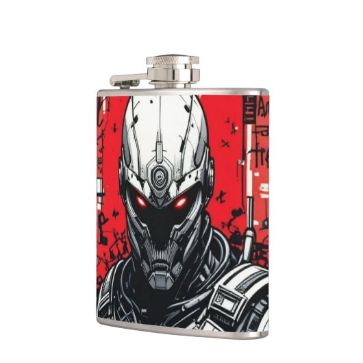 Cyberpunk Warrior Graffiti Flask – Rood, Zwart Heupfles (Links)
