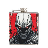 Cyberpunk Warrior Graffiti Flask – Rood, Zwart Heupfles (Voorkant)