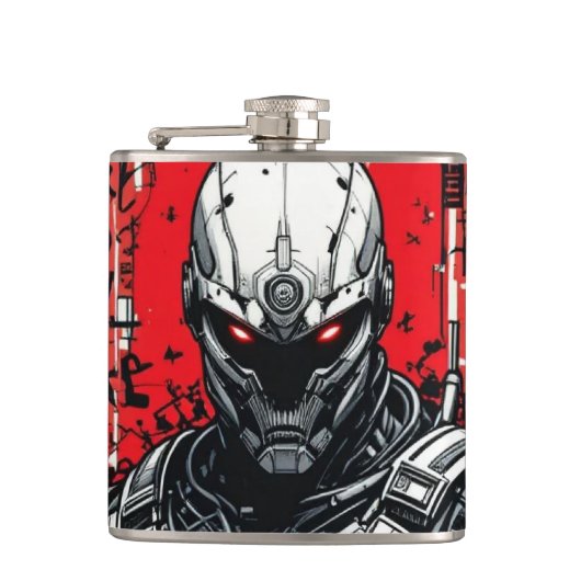 Cyberpunk Warrior Graffiti Flask – Rood, Zwart Heupfles (Voorkant)