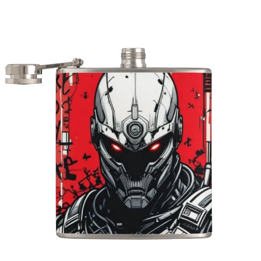 Cyberpunk Warrior Graffiti Flask – Rood, Zwart Heupfles (Geopend)