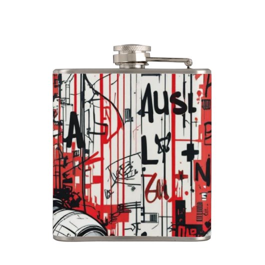 Cyberpunk Warrior Graffiti Flask – Rood, Zwart Heupfles (Achterkant)