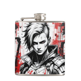 Cyberpunk Warrior Graffiti Flask – Rood, Zwart Heupfles