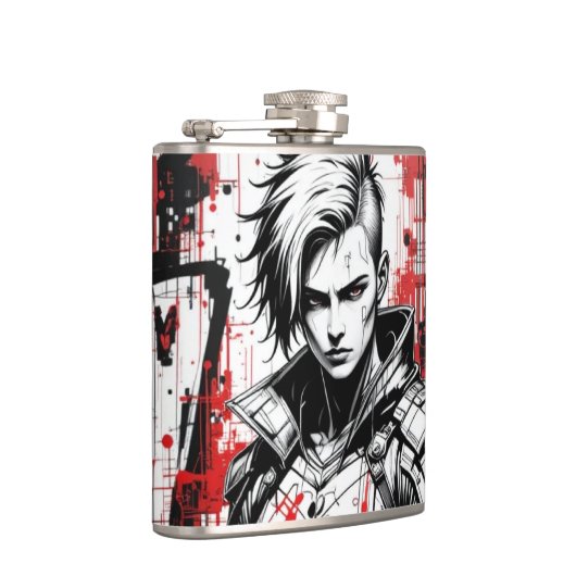 Cyberpunk Warrior Graffiti Flask – Rood, Zwart Heupfles (Rechts)
