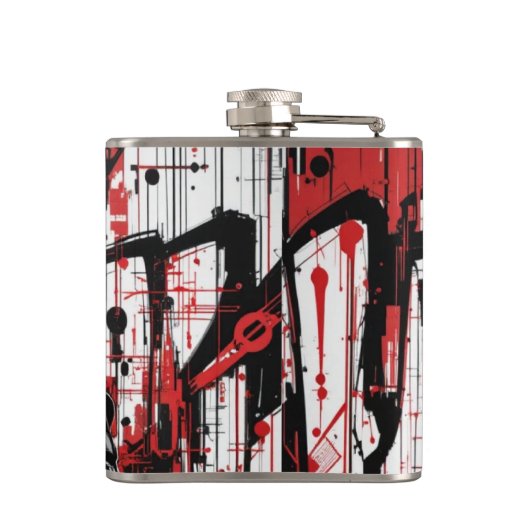 Cyberpunk Warrior Graffiti Flask – Rood, Zwart Heupfles (Achterkant)
