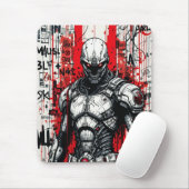 Cyberpunk Warrior Graffiti Mousepad – Rood, Zwart Muismat (Met muis)