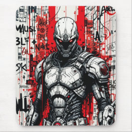 Cyberpunk Warrior Graffiti Mousepad – Rood, Zwart Muismat