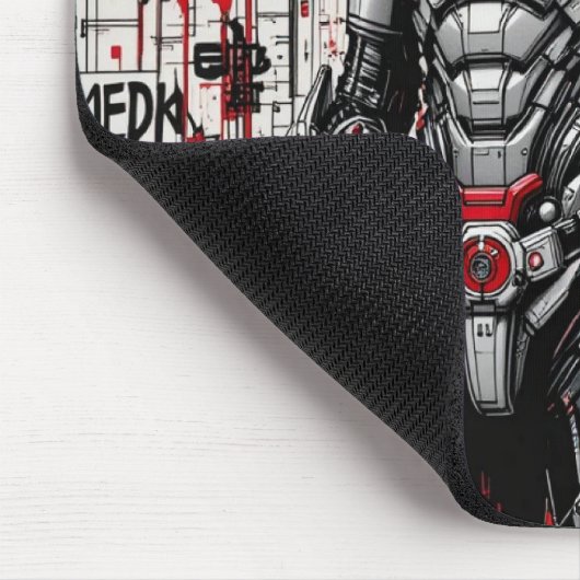 Cyberpunk Warrior Graffiti Mousepad – Rood, Zwart Muismat (Hoek)