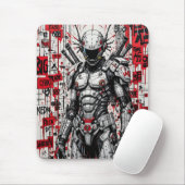 Cyberpunk Warrior Graffiti Mousepad – Rood, Zwart Muismat (Met muis)