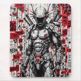Cyberpunk Warrior Graffiti Mousepad – Rood, Zwart Muismat