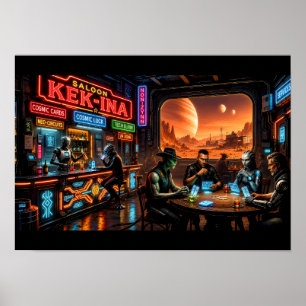 Cyberpunk Western Sci-Fi Saloon Neon Planeet Bar Poster