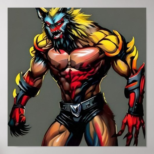 Cyberpunk Wolf Digitale Kunst – Neon Futuristische Poster (Voorkant)