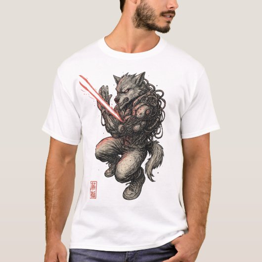 Cyberpunk Wolf (duel) T-shirt (Voorkant)
