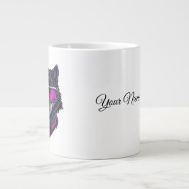 Cyberpunk Wolf Neon Art Personalizable Name Mug -  Grote Koffiekop