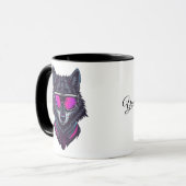Cyberpunk Wolf Neon Kunst Personaliseerbare Naam M Mok (Voorkant links)