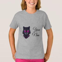 Cyberpunk Wolf Neon Kunst Personaliseerbare Naam M T-shirt