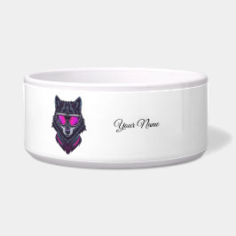 Cyberpunk Wolf Neon Kunst Personaliseerbare Naam M Voerbakje