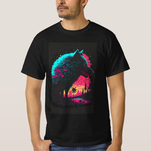 Cyberpunk Wolf Spirit - Neon Wilderness T-shirt (Voorkant)