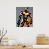 Cyberpunk Wolf, Werewolf Art Digitale download Poster (Keuken)