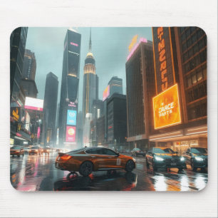 Cyberpunk Wolkenkrabber Stad Auto's Muismat