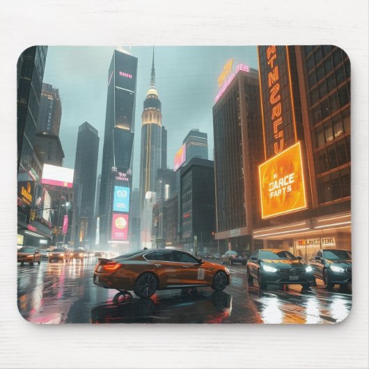 Cyberpunk Wolkenkrabber Stad Auto's Muismat (Voorkant)