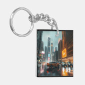 Cyberpunk Wolkenkrabber Stad Auto's Sleutelhanger (Voorkant Links)