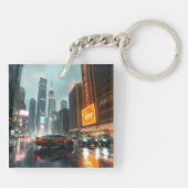 Cyberpunk Wolkenkrabber Stad Auto's Sleutelhanger (Achterkant)
