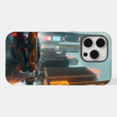 Cyberpunk wolkenkrabber stadsauto's iPhone hoesje (Achterkant horizontaal)