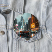 Cyberpunk wolkenkrabber stadsauto's ronde button 4,0 cm (In situ)