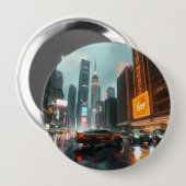 Cyberpunk wolkenkrabber stadsauto's ronde button 4,0 cm (Voorkant /achterkant)