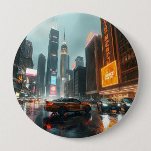 Cyberpunk wolkenkrabber stadsauto's ronde button 4,0 cm