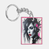 Cyberpunk Woman - Edgy Sci-Fi-kunst Sleutelhanger (Voorkant Links)