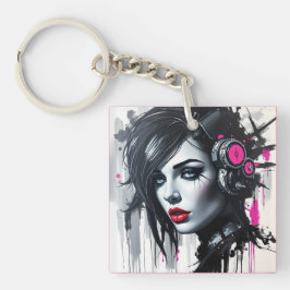 Cyberpunk Woman - Edgy Sci-Fi-kunst Sleutelhanger