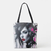 Cyberpunk Woman - Edgy Sci-Fi-kunst Tote Bag (Achterkant)