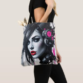 Cyberpunk Woman - Edgy Sci-Fi-kunst Tote Bag (Dichtbij)