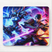 CyberSamurai vs. Mech Warrior-Neon Battle Mousepad Muismat (Voorkant)