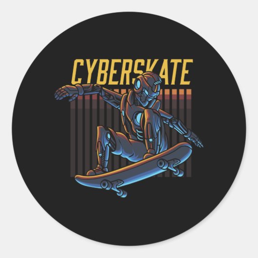 Cyberskate Robot Skater Ronde Sticker (Voorkant)