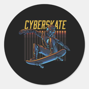 Cyberskate Robot Skater Ronde Sticker