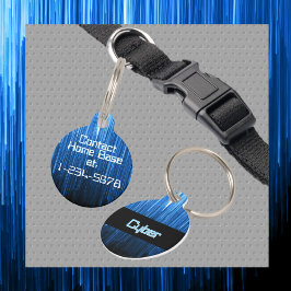 Cyberspace Techno Blauw en Zwart Gepersonaliseerd Huisdierpenning