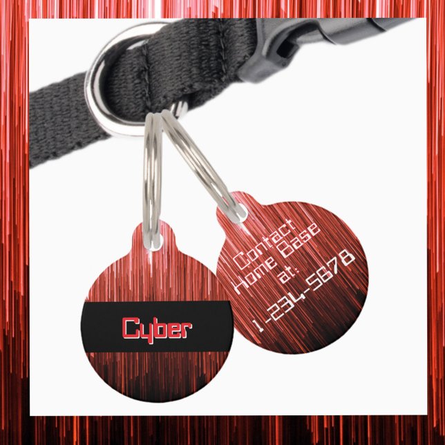 Cyberspace Techno rood en zwart gepersonaliseerd Huisdierpenning (Creator heeft geüpload)