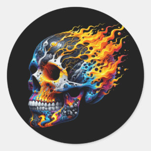 Cybervlam schedel ronde sticker