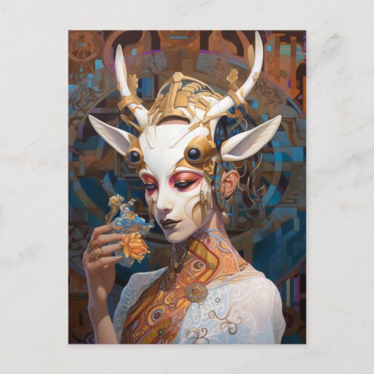 Cyborg Antelope Woman Robot Science Fiction Briefkaart (Voorkant)