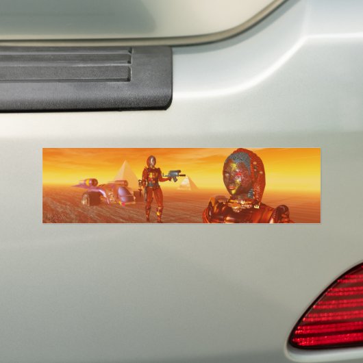 CYBORG ARES IN DESERT OF HYPERION Science Fiction Bumpersticker (Op auto)