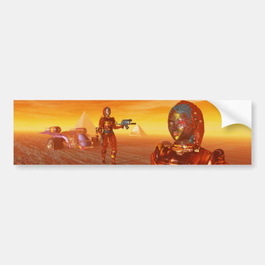 CYBORG ARES IN DESERT OF HYPERION Science Fiction Bumpersticker (Voorkant)