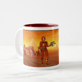 CYBORG ARES IN DESERT OF HYPERION Science Fiction Tweekleurige Koffiemok (Voorkant links)
