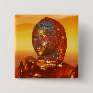 CYBORG ARES IN DESERT OF HYPERION Science Fiction Vierkante Button 5,1 Cm