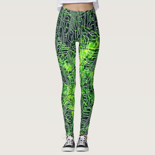Cyborg Assimilation Circuit Board Grunge Pattern Leggings (Voorkant)