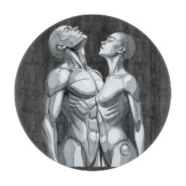 Cyborg Couple Round Glass Cutting Board Snijplank