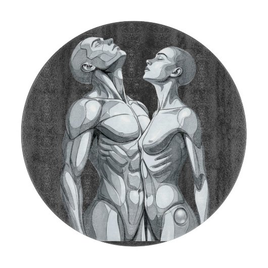 Cyborg Couple Round Glass Cutting Board Snijplank (Voorkant)