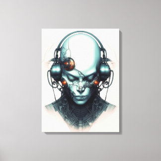 Cyborg Cyberpunk DJ Canvas Afdruk